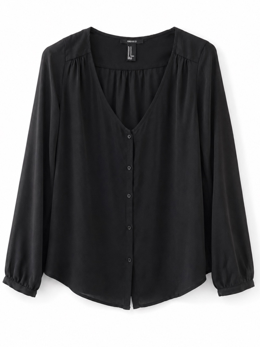 Forever 21 Black Long Sleeve Sheer Button Down Blouse Size M